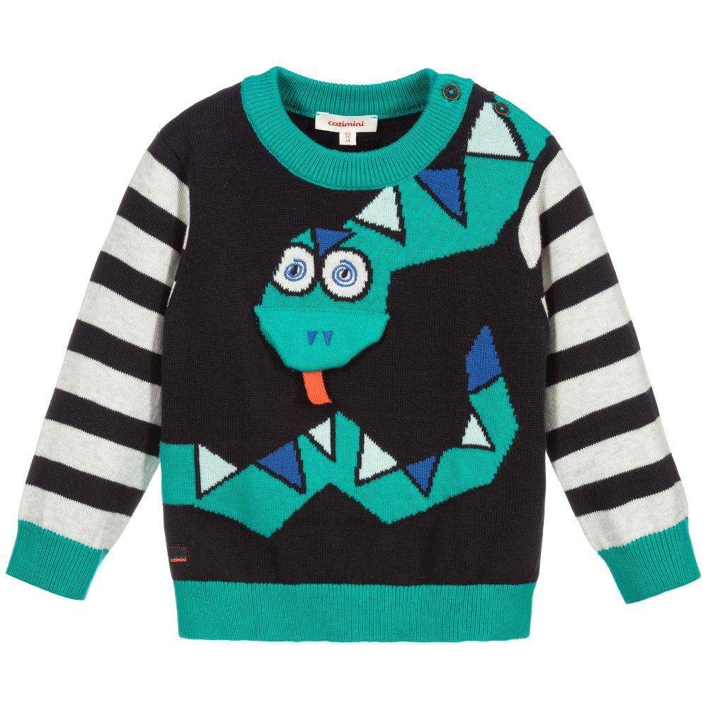 Catimini - Green Knitted Cotton Sweater | Childrensalon