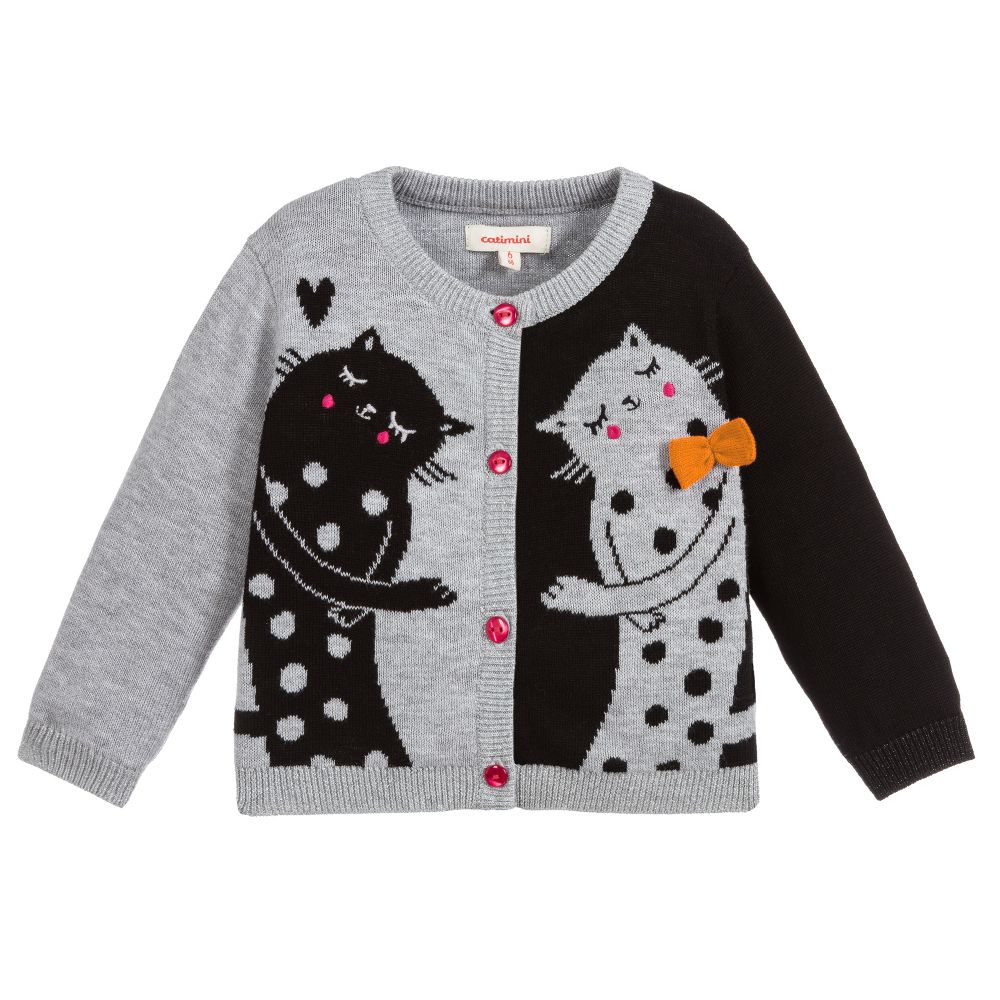 Catimini - Grey & Black Cat Cardigan | Childrensalon