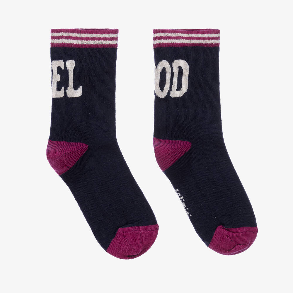 Catimini - Navy Blue Feel Good Logo Socks | Childrensalon