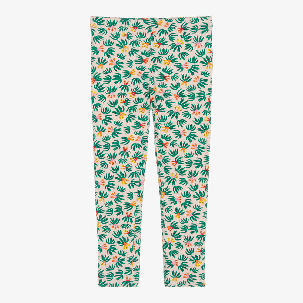 Catimini - Pink & Green Cotton Leaf Print Leggings | Childrensalon