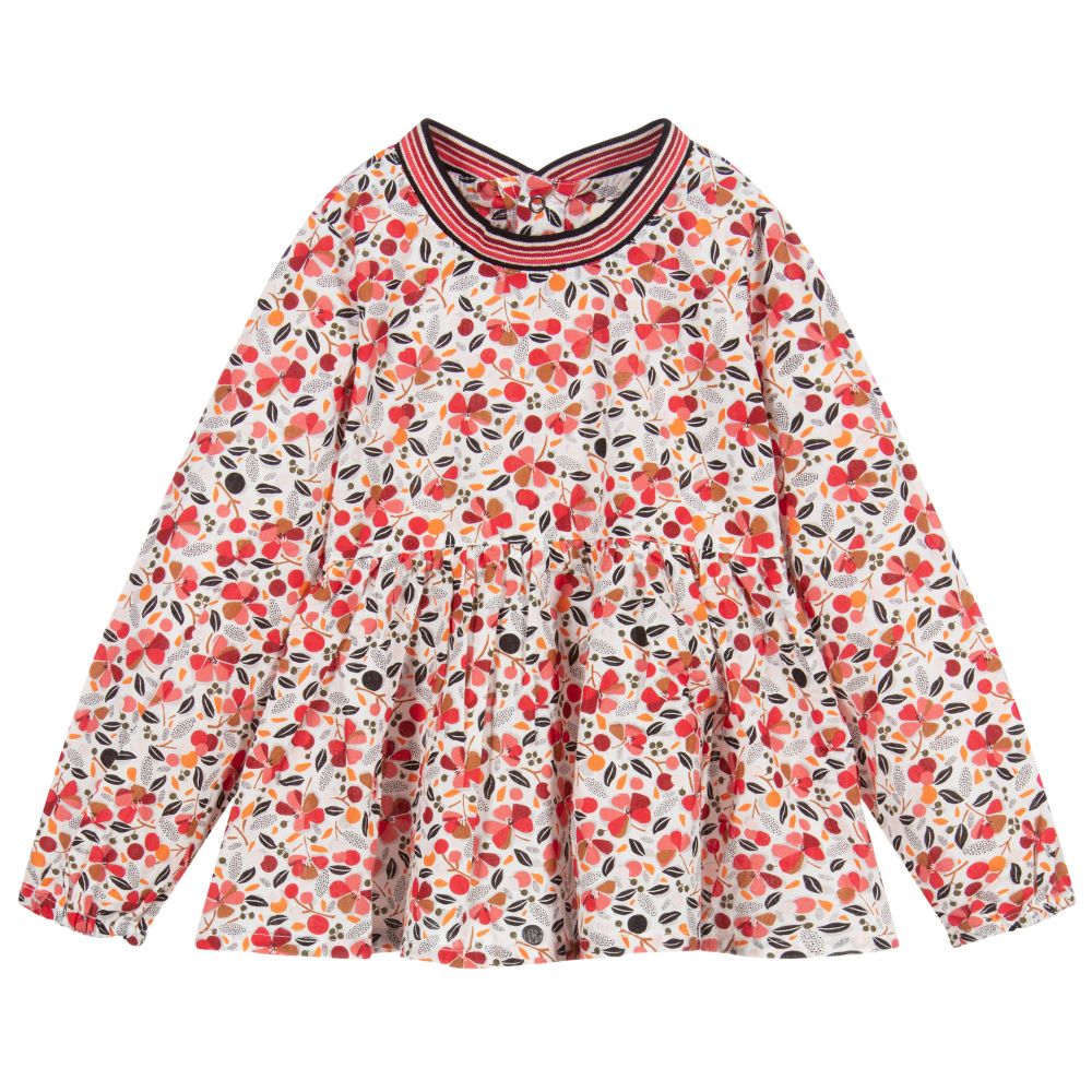 Catimini - Красно-белая блузка с цветочным рисунком | Childrensalon