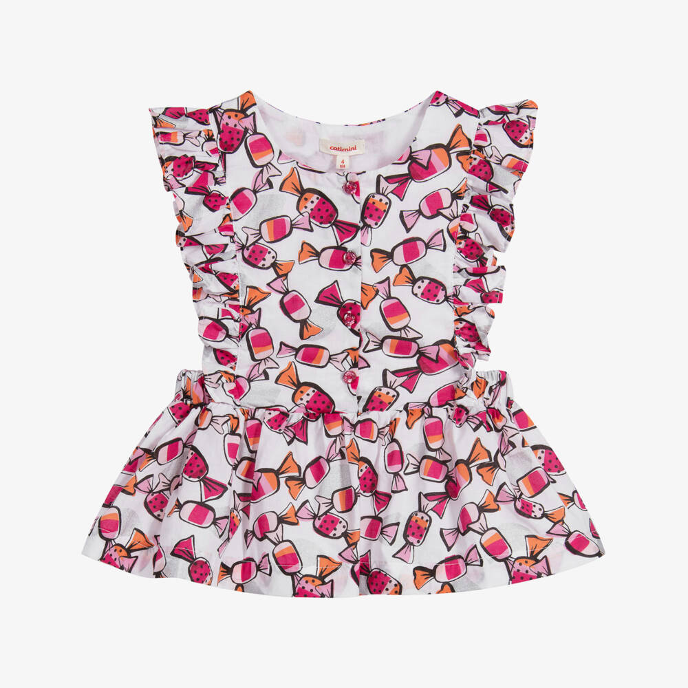 Catimini-White & Pink Sweetie Blouse | Childrensalon Outlet