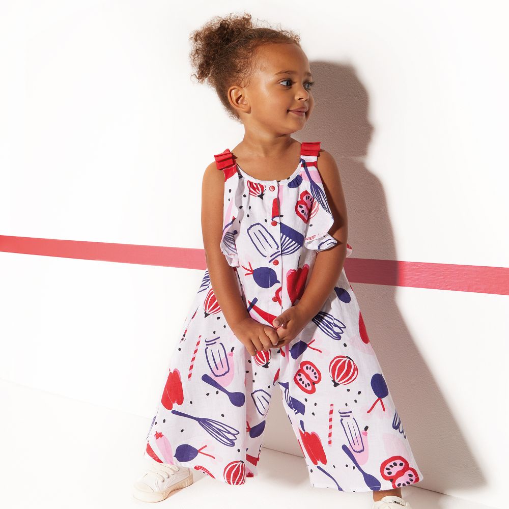 Catimini White Red Cotton Jumpsuit Childrensalon Outlet