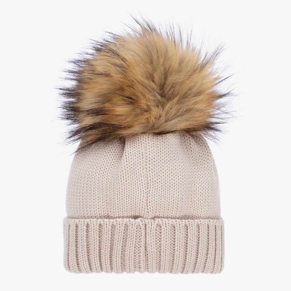 Catya-Baby Girls Beige Wool Pom-Pom Hat | Childrensalon Outlet