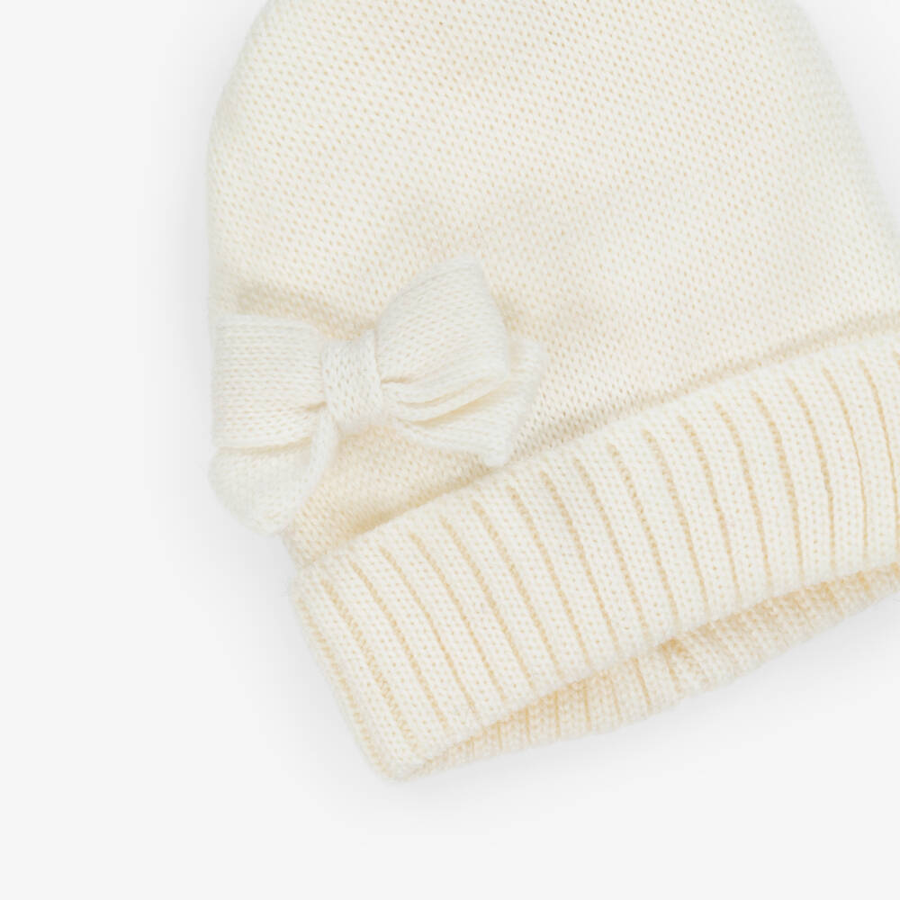 Catya-قبعة صوف ميرينو عاجية للبنات مع فيونكة | Childrensalon Outlet