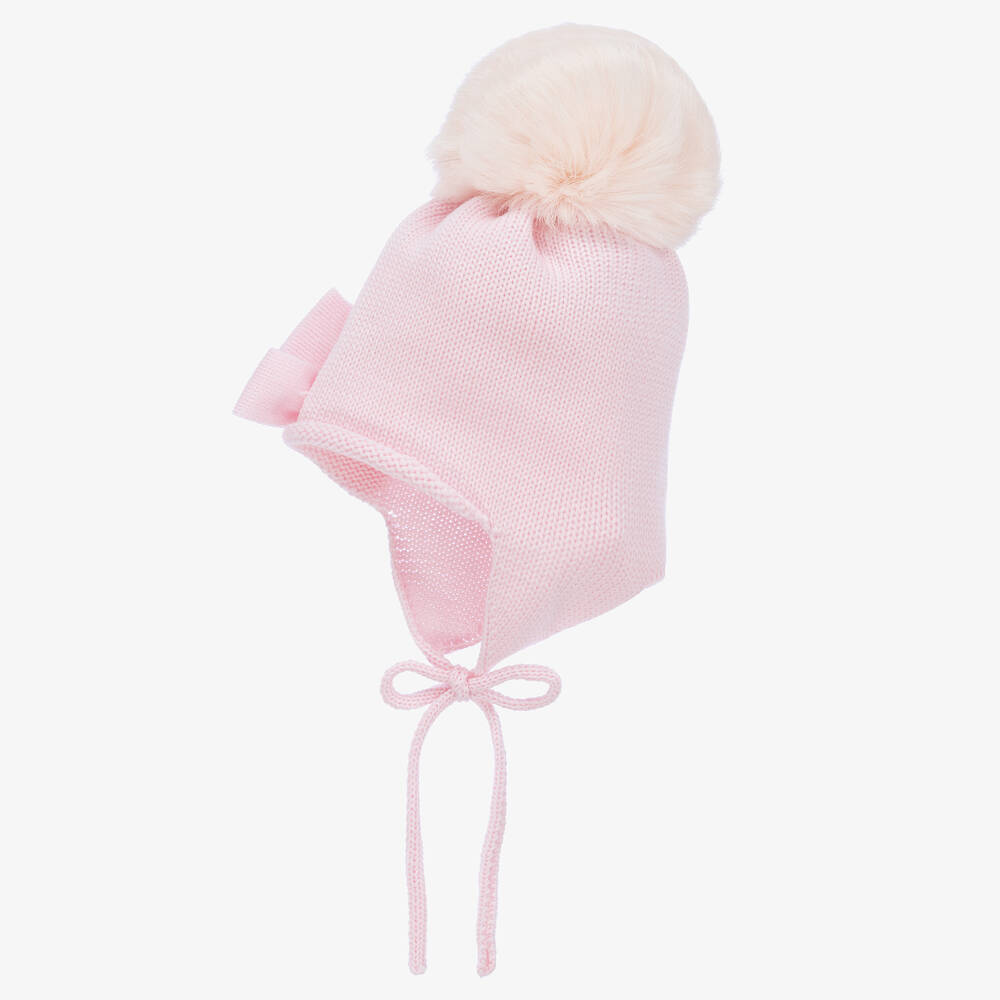Catya-Baby Girls Pink Knitted Wool Pom-Pom Hat | Childrensalon Outlet