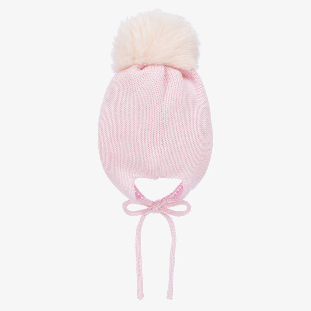 Catya-Baby Girls Pink Knitted Wool Pom-Pom Hat | Childrensalon Outlet
