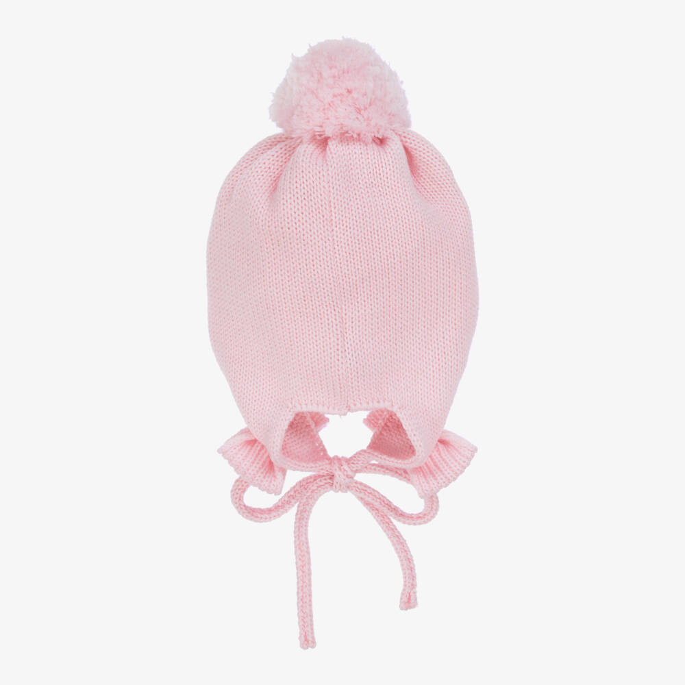 Catya-Baby Girls Pink Merino Wool Knit Pom-Pom Hat | Childrensalon Outlet
