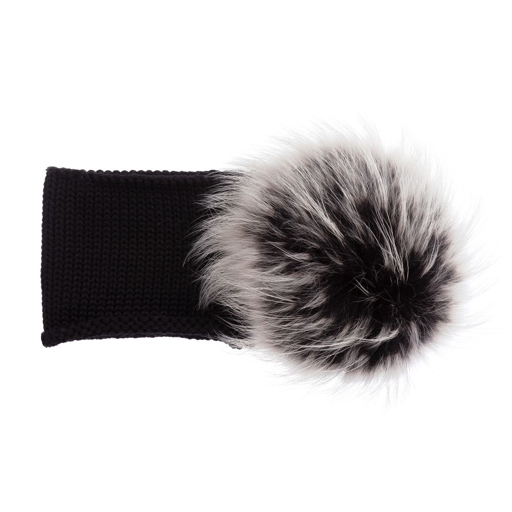 Catya - Black Wool Pom-Pom Headband | Childrensalon