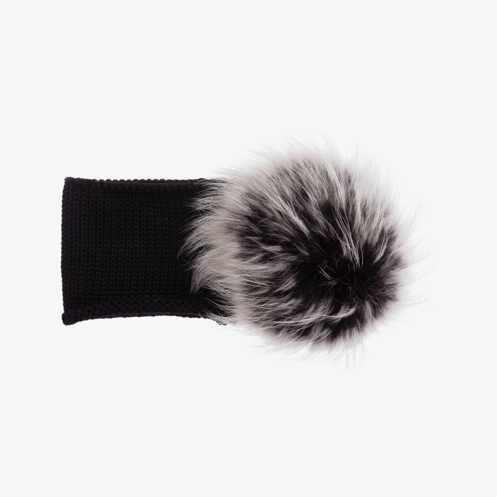 Catya-Black Wool Pom-Pom Headband | Childrensalon Outlet