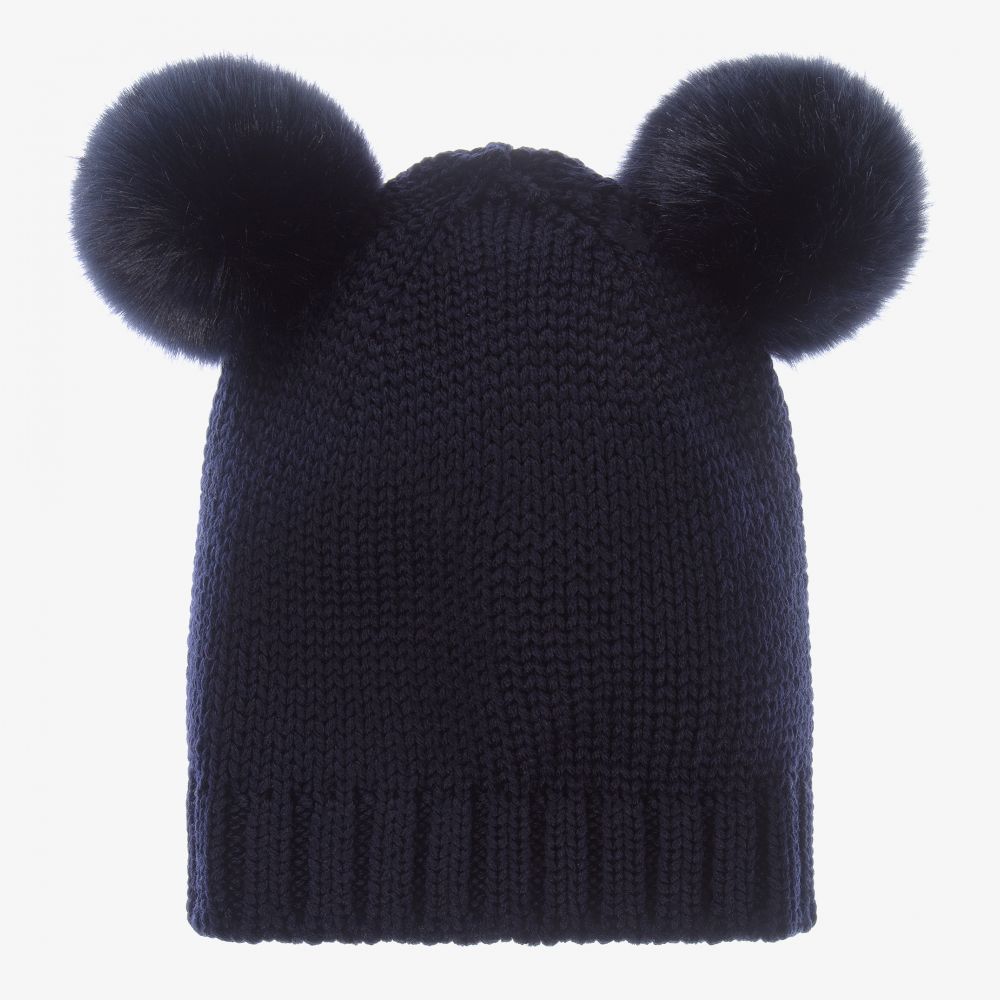 Catya - Blue Knitted Wool Pom-Pom Hat | Childrensalon