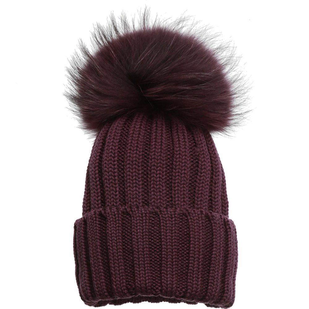 Catya - Dark Purple Wool Hat with Fur Pom-Pom | Childrensalon