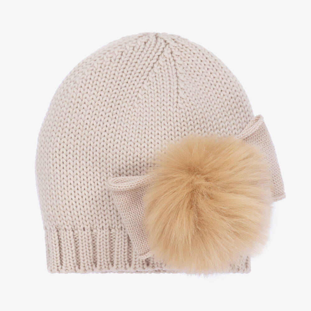 Catya-Girls Beige Merino Pom-Pom Beanie | Childrensalon Outlet