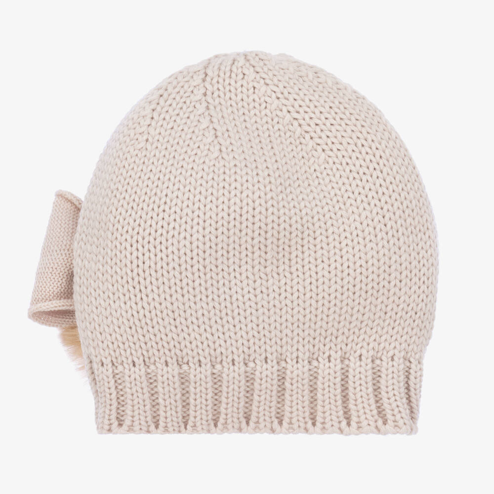 Catya-Girls Beige Merino Pom-Pom Beanie | Childrensalon Outlet