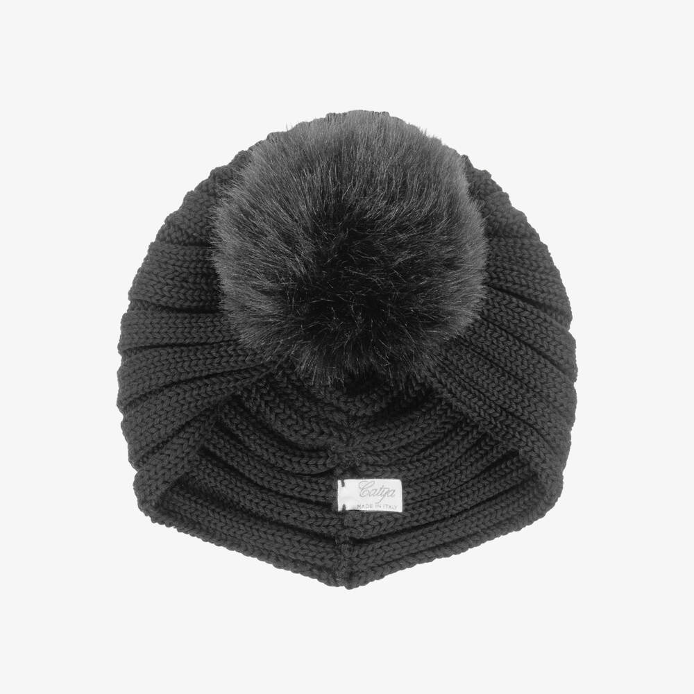 Catya-Тюрбан из черной шерсти с помпоном для девочек | Childrensalon Outlet