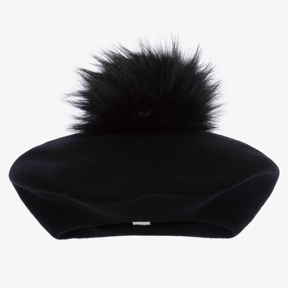 Catya - قبعة بيريه بوم-بوم صوف لون أسود للبنات  | Childrensalon