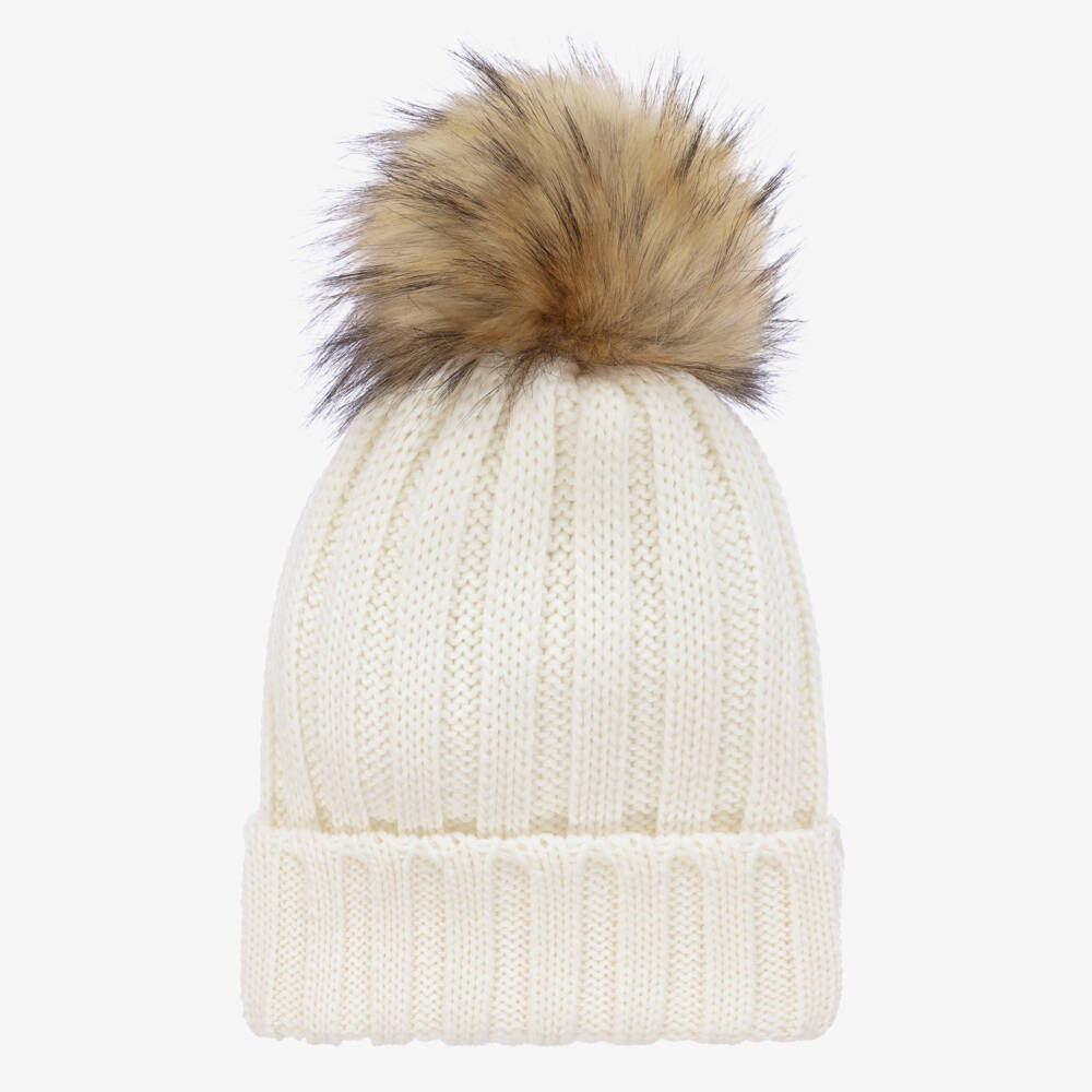 Catya-Girls Cream Wool Pom-Pom Beanie | Childrensalon Outlet
