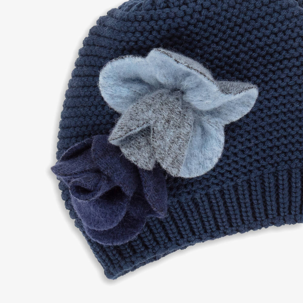 Catya-Girls Floral Blue Merino Wool Beanie | Childrensalon Outlet