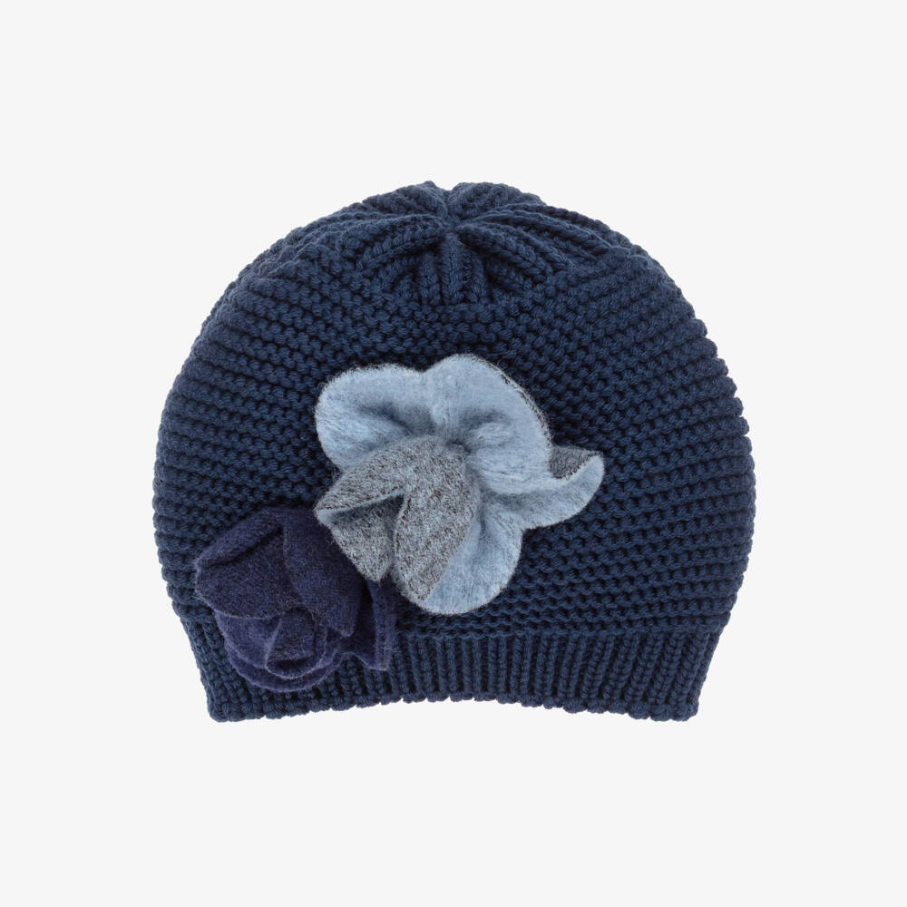 Catya-Girls Floral Blue Merino Wool Beanie | Childrensalon Outlet