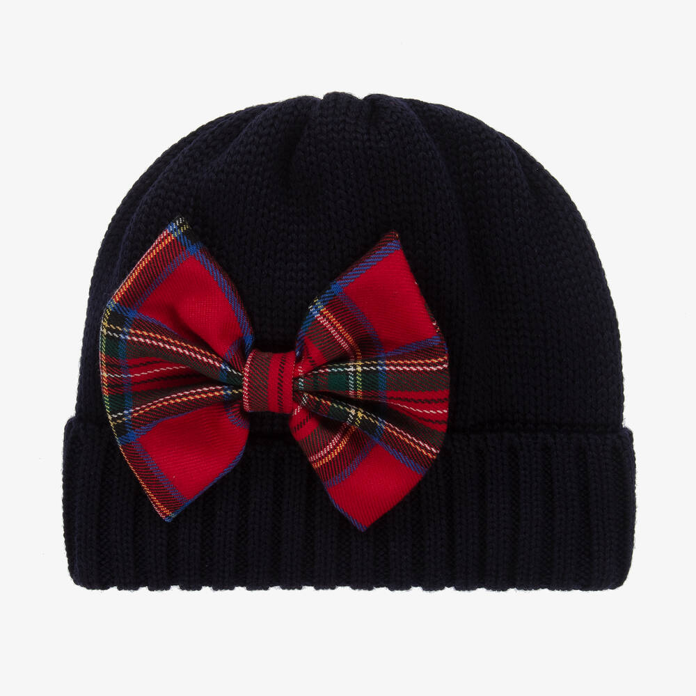 Catya - Girls Navy Blue Knitted Wool Beanie Hat | Childrensalon