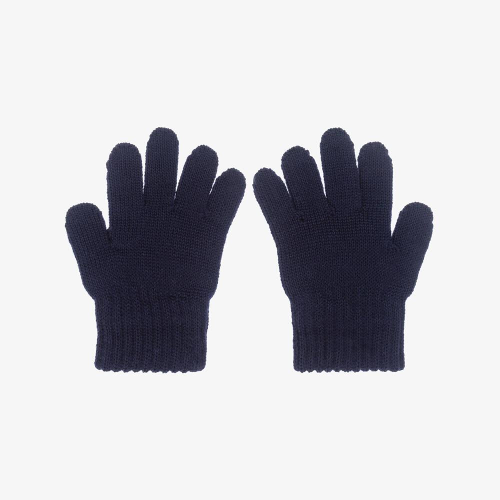 Catya-Girls Navy Blue Velvet Bow Merino wool gloves | Childrensalon Outlet