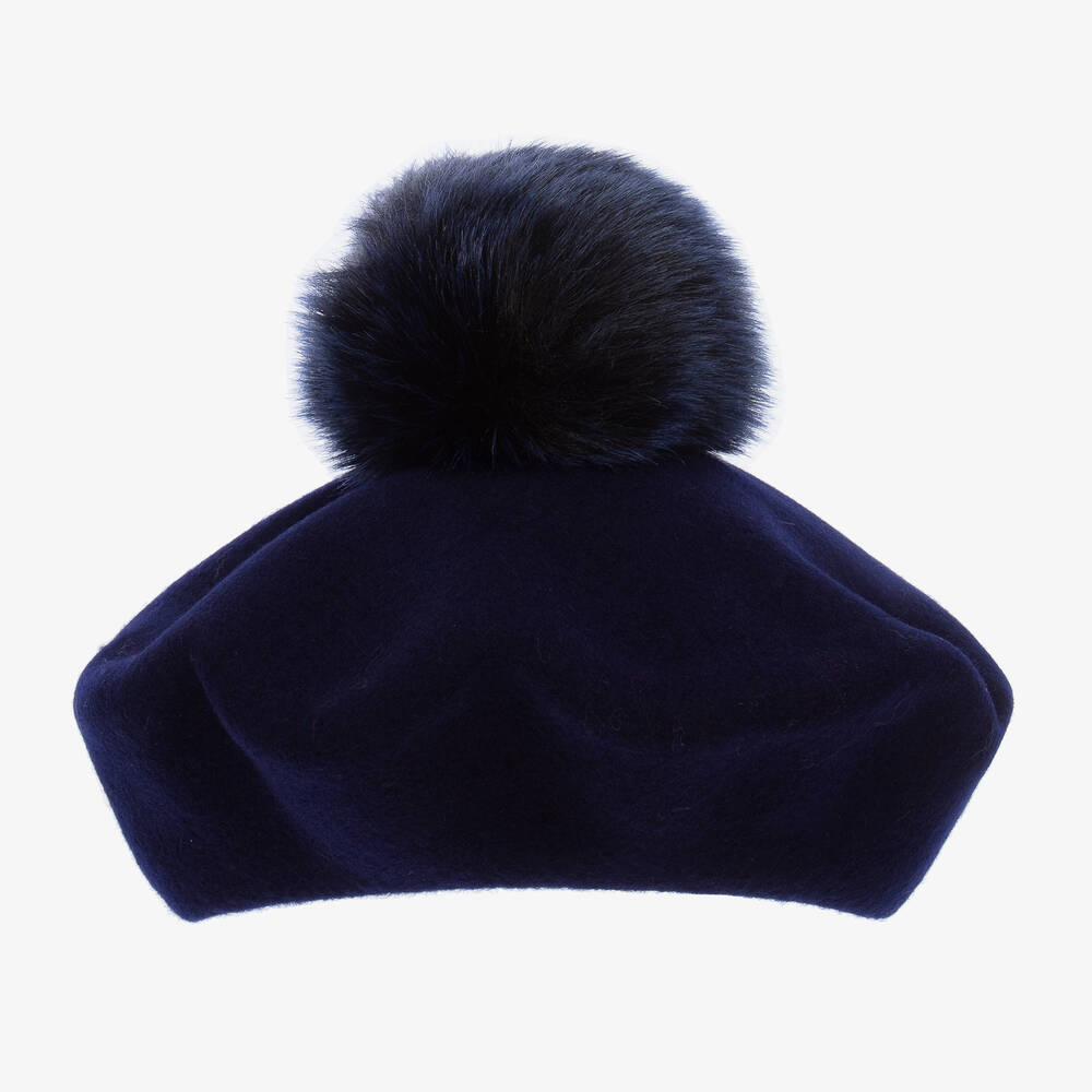 Catya-Girls Navy Blue Wool Pom-Pom Beret | Childrensalon Outlet