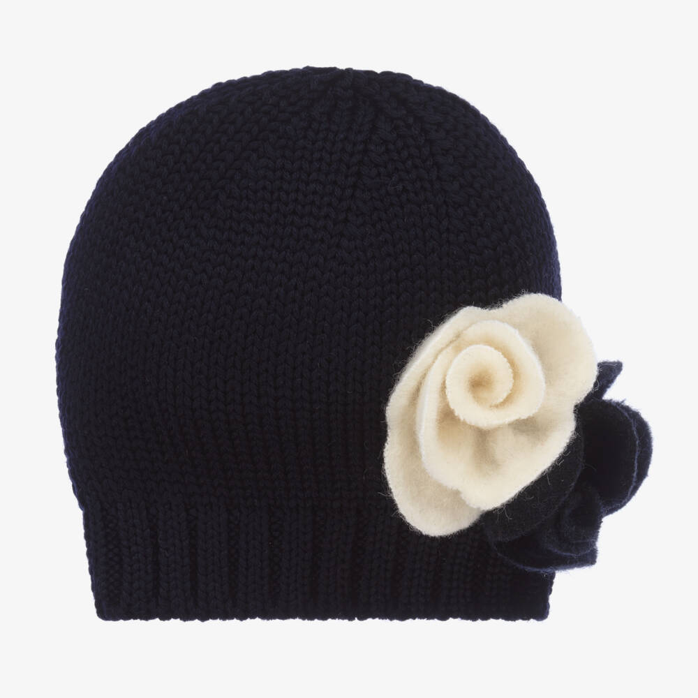 Catya-Girls Navy Wool Floral Hat Set | Childrensalon Outlet