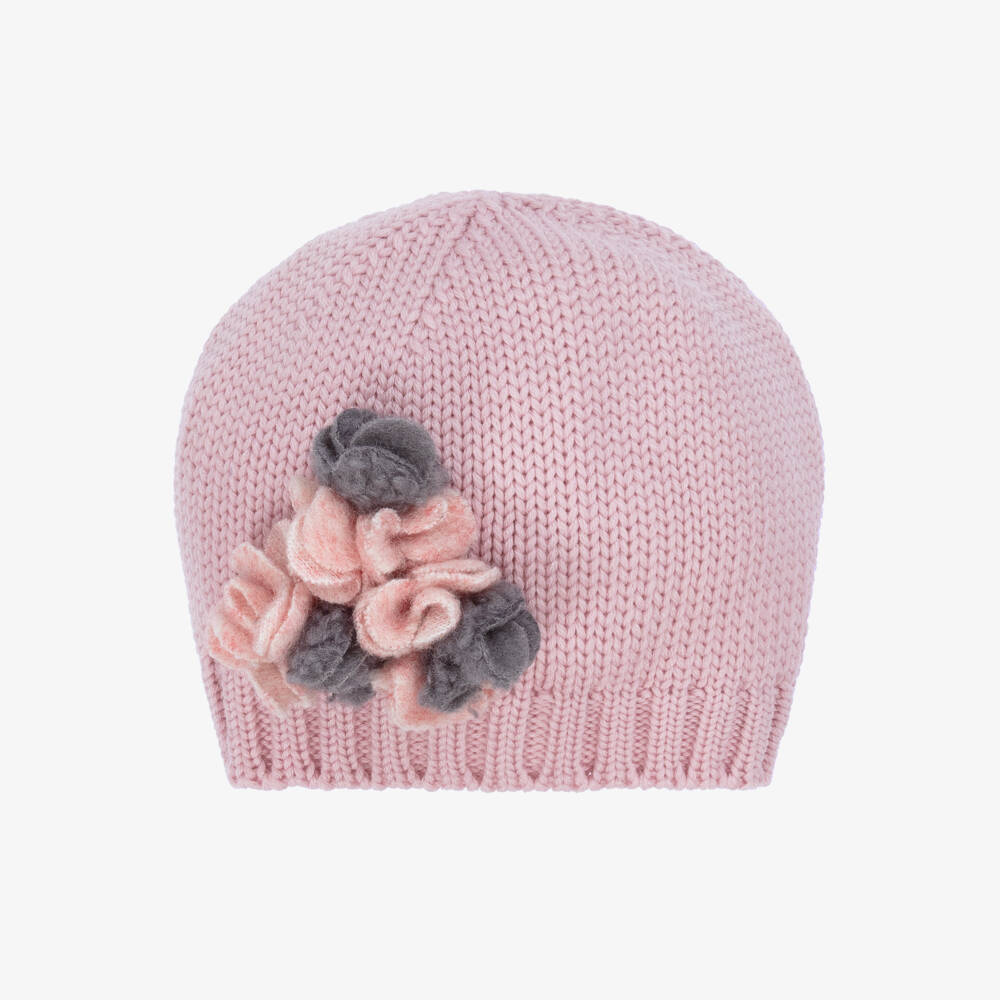 Catya-Girls Pink Merino Floral Knit Hat | Childrensalon Outlet