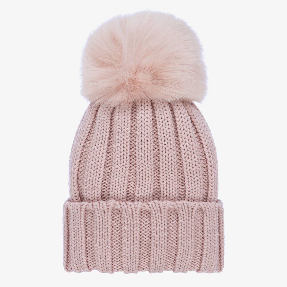Catya - Розовая шерстяная шапка с помпоном | Childrensalon