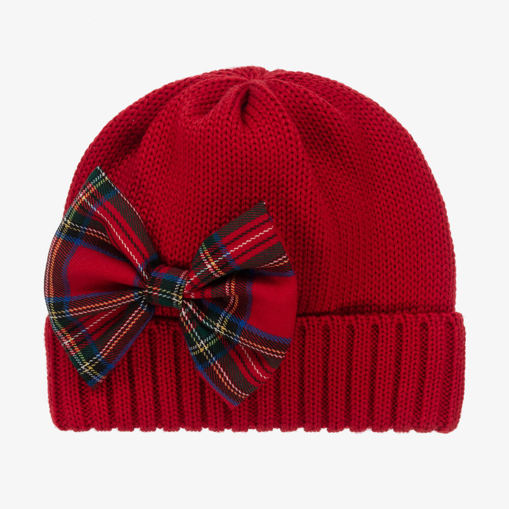 Catya - Girls Red Knitted Wool Beanie Hat | Childrensalon