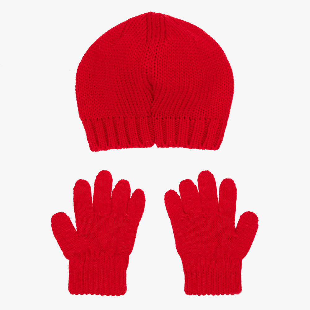 Catya-Girls Red Merino Wool Hat & Gloves Set | Childrensalon Outlet