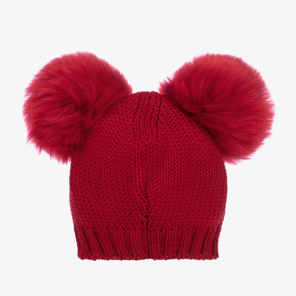 Catya-Girls Red Wool Knitted Pom-Pom Hat | Childrensalon Outlet