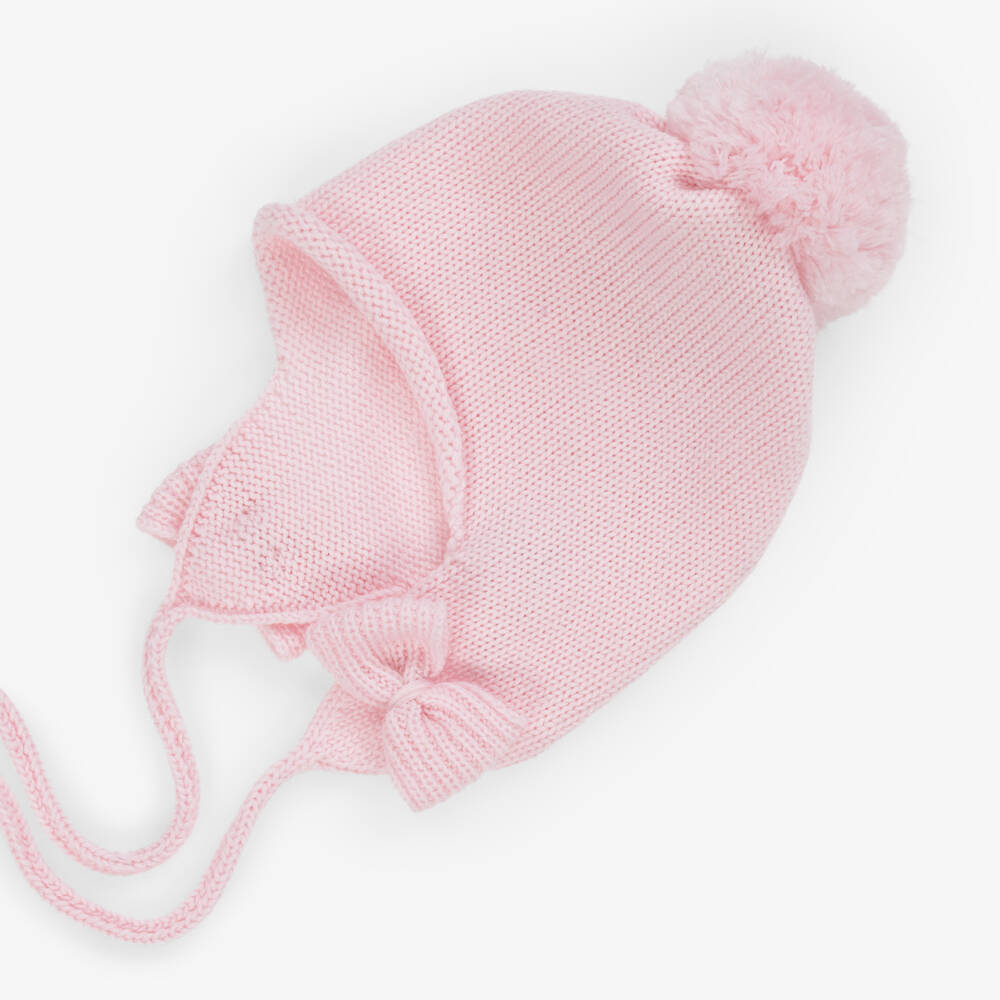 Catya-Girls Soft Pink Merino Pom Hat | Childrensalon Outlet