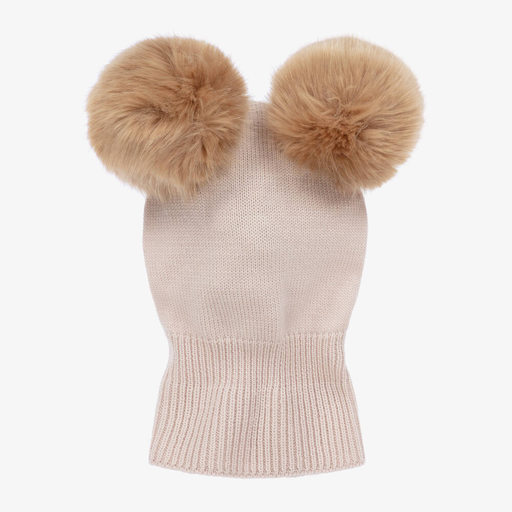Catya-Girls Soft Pink Pom-Pom Knit Balaclava | Childrensalon Outlet