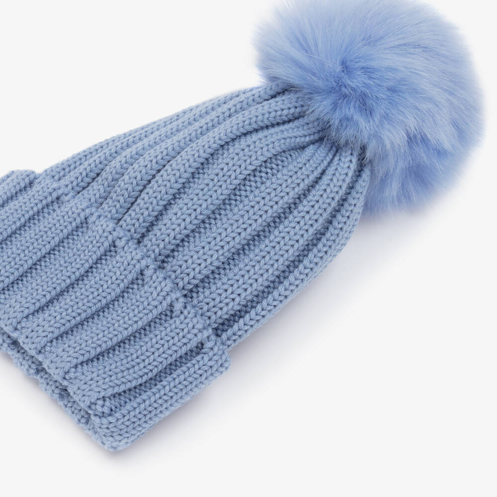 Catya-Girls Woolly Blue Pom-Pom Hat | Childrensalon Outlet