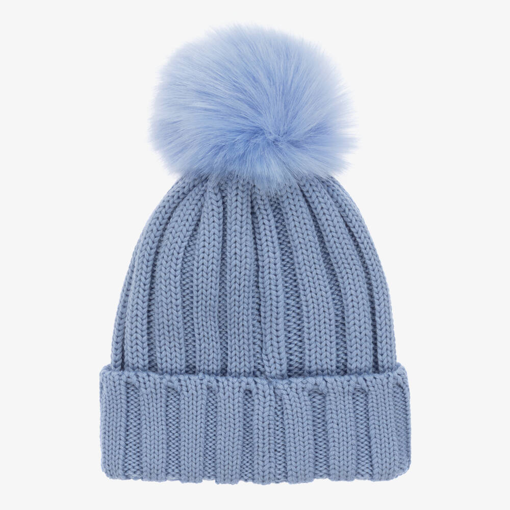 Catya-Girls Woolly Blue Pom-Pom Hat | Childrensalon Outlet