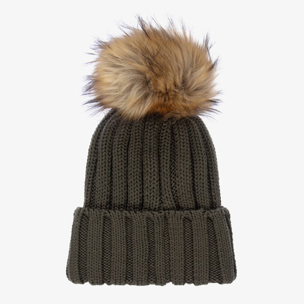Catya-Green Faux Fur Pom-Pom Hat | Childrensalon Outlet