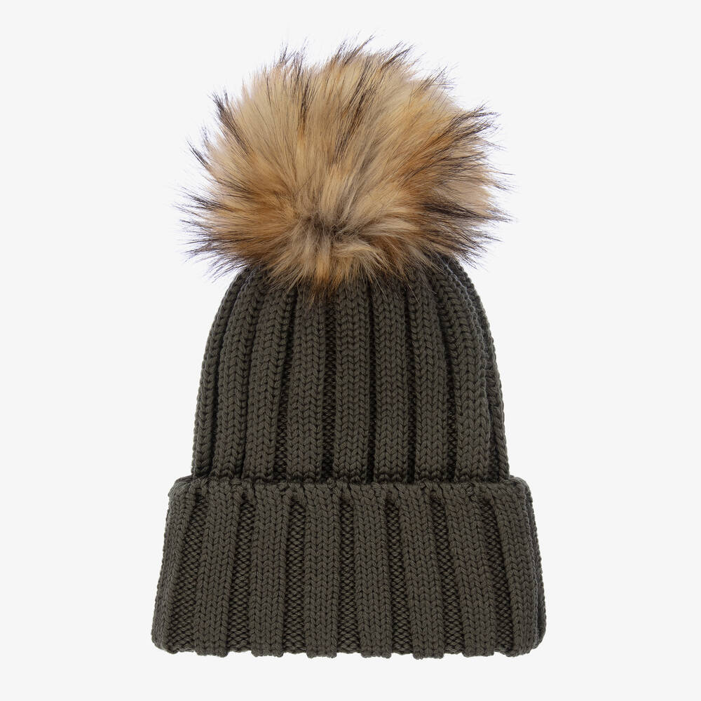 Catya - Bonnet vert pompon fausse fourrure | Childrensalon