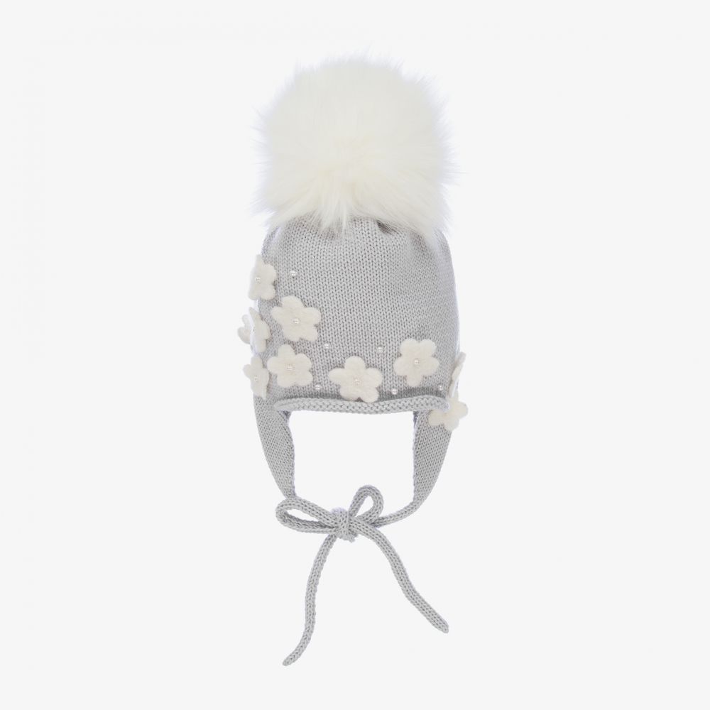Catya - Bonnet gris en maille de laine mérinos | Childrensalon