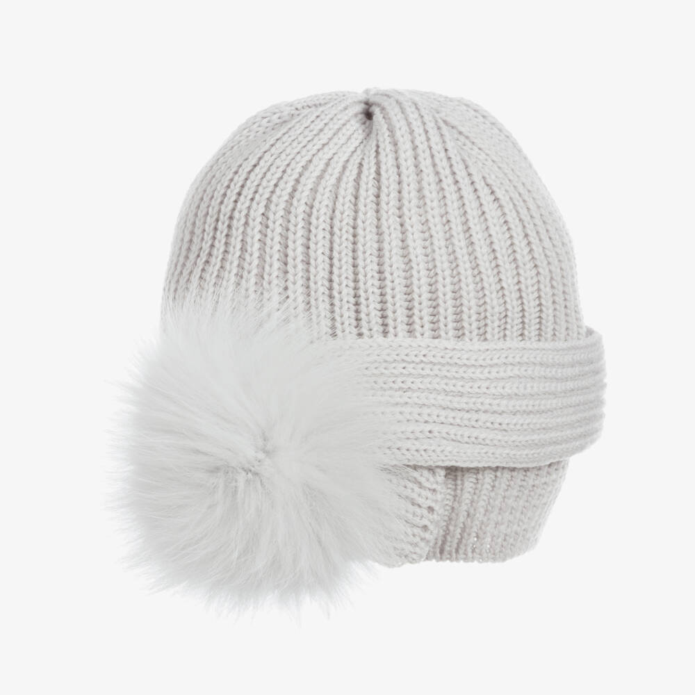 Catya-Grey Wool Pom-Pom Hat | Childrensalon Outlet