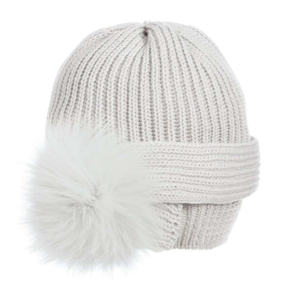 Catya - Grey Wool Pom-Pom Hat | Childrensalon