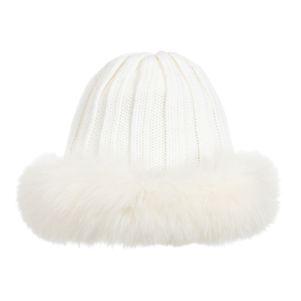 Catya - Ivory Fur Trim Wool Hat | Childrensalon