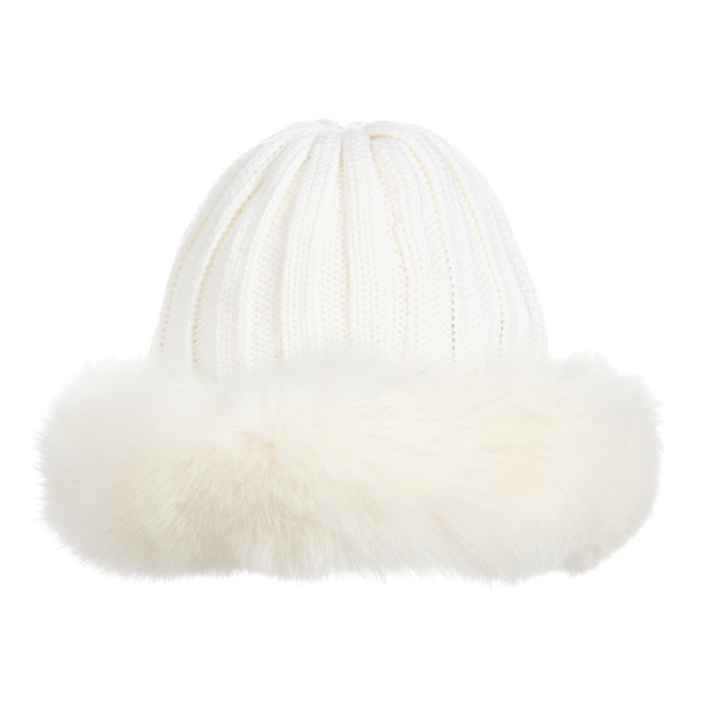 Catya-Шерстяная шапка цвета слоновой кости с меховой отделкой | Childrensalon Outlet
