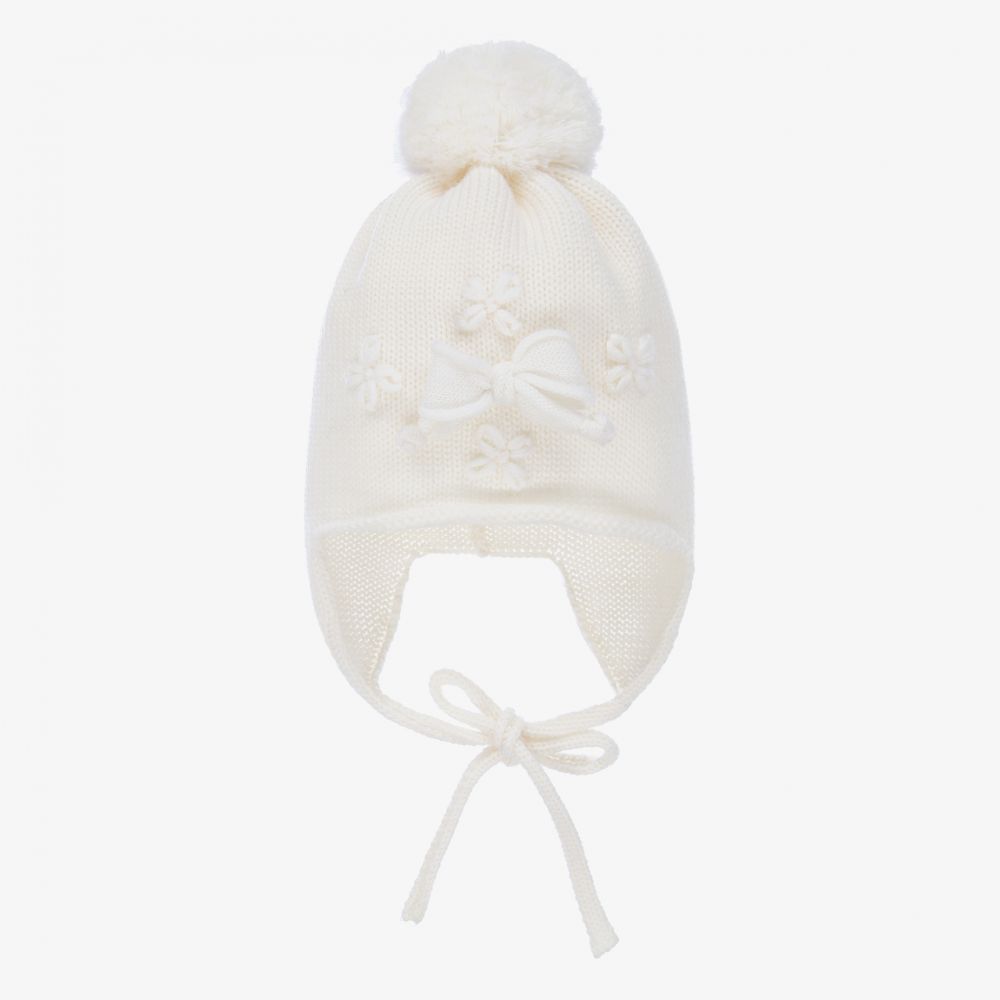 Catya - Bonnet ivoire en maille de laine mérinos | Childrensalon