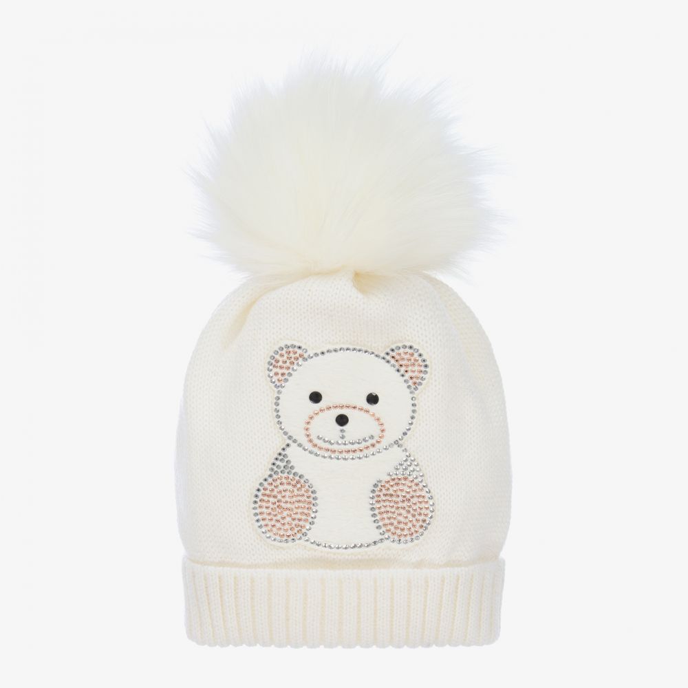 Catya - Ivory Merino Wool Pom-Pom Hat | Childrensalon