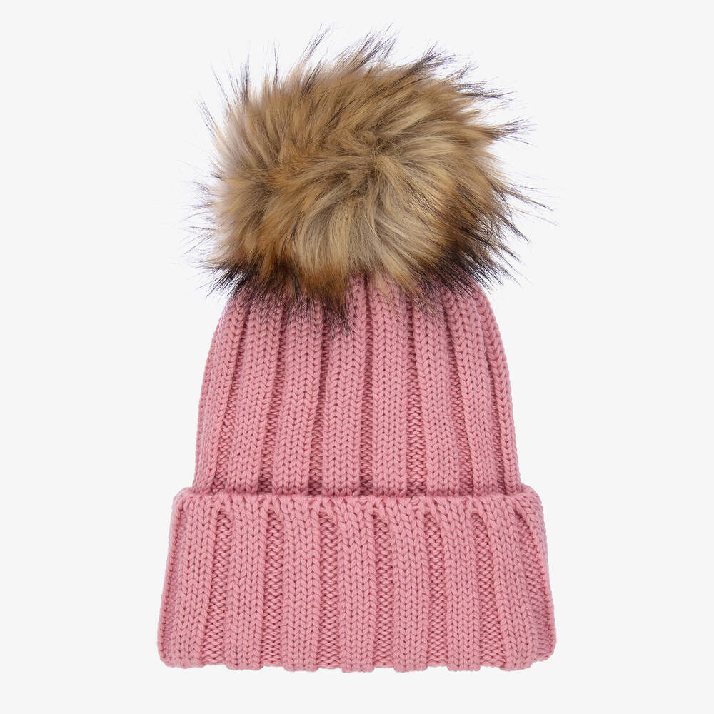 Catya - Bonnet rose pompon fausse fourrure | Childrensalon