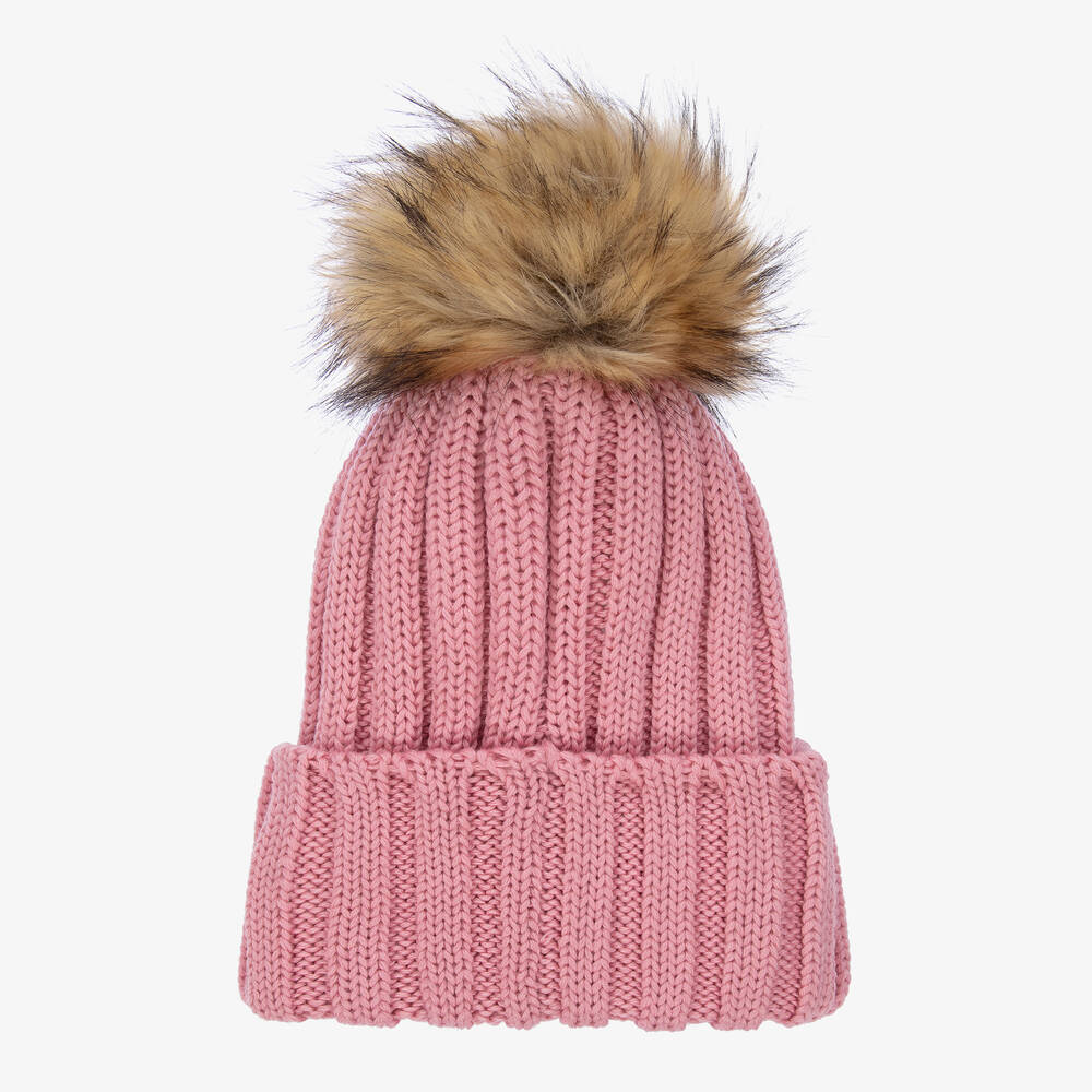 Catya-Pink Faux Fur Pom-Pom Hat | Childrensalon Outlet