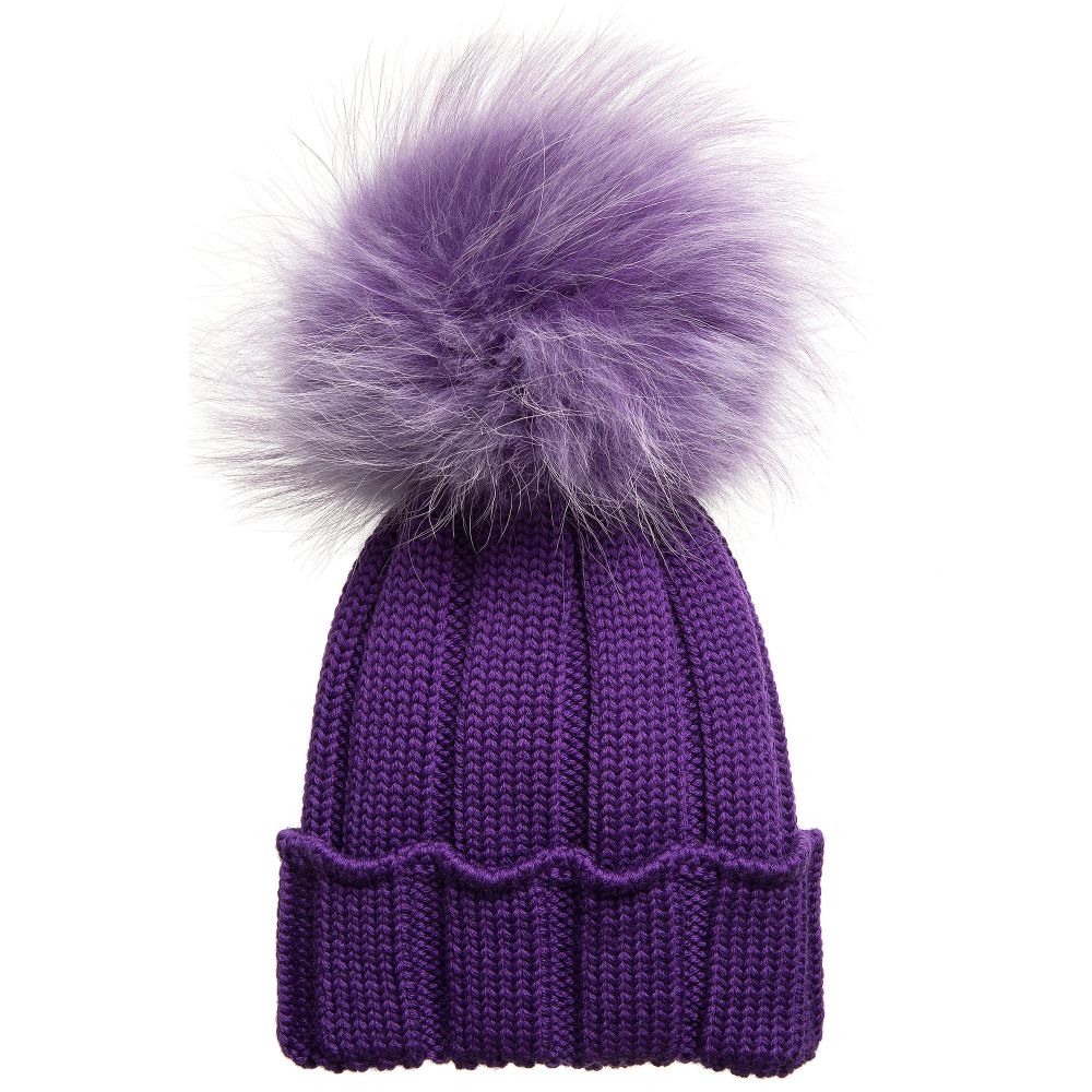 Catya - Purple Merino Pom-Pom Hat | Childrensalon
