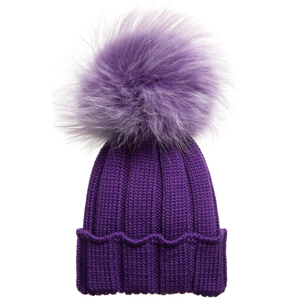 Catya-Purple Merino Pom-Pom Hat | Childrensalon Outlet