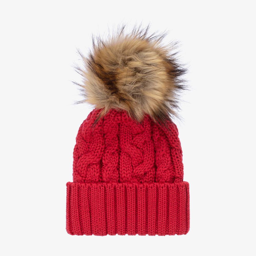 Catya - Red Faux Fur Pom-Pom Hat | Childrensalon